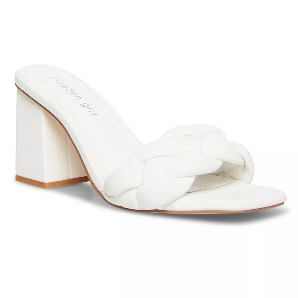 Madden Girl Womens Size 6 Braided‎ White Faux Vegan Leather Heeled Sandals Shoes